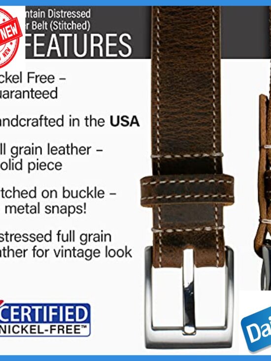 Distressed Leather Belt, Nickel Free Buckle, 36 Inch, Full Grain Leather main image 6